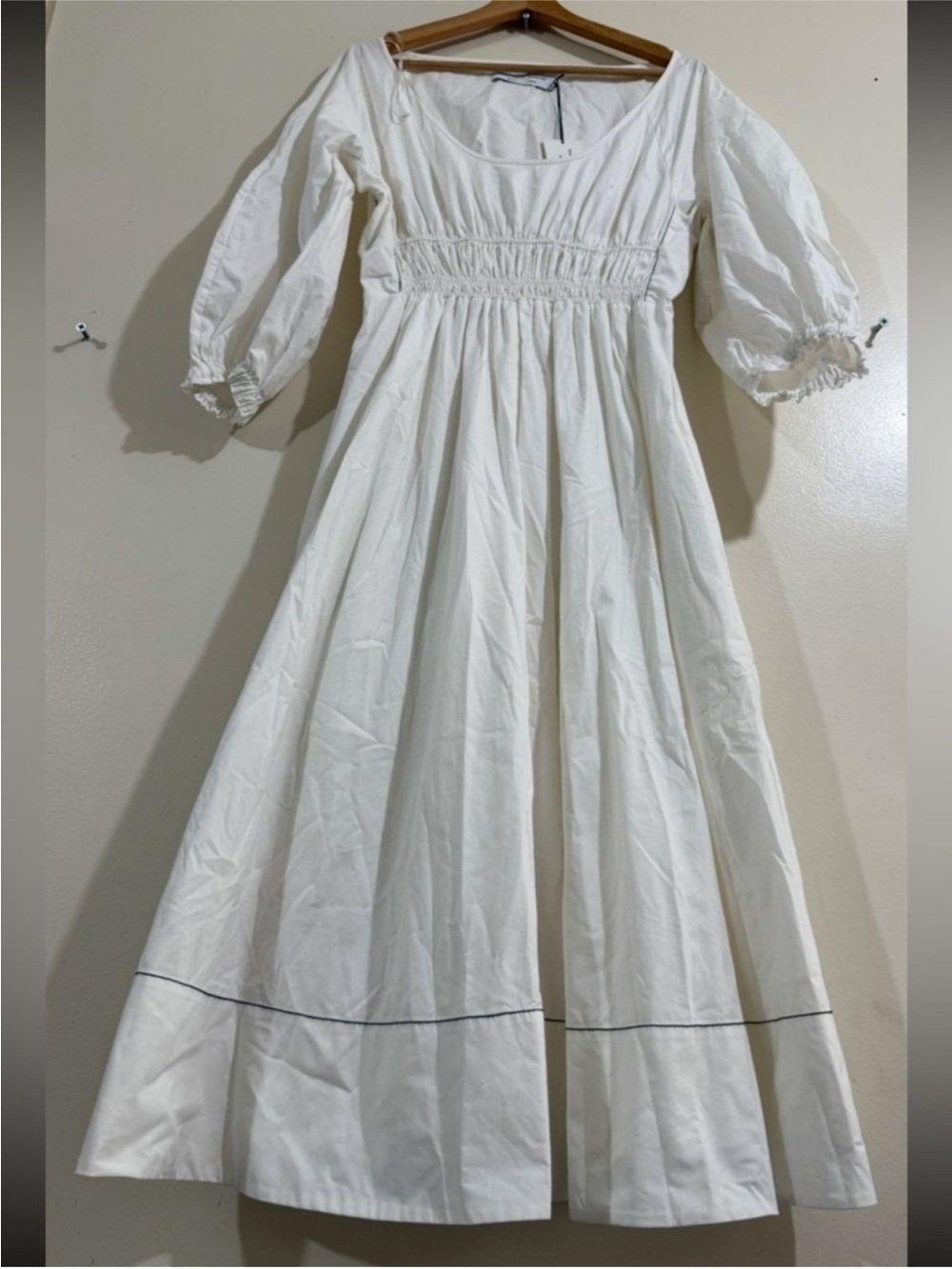 Proenza Schouler White Cotton Empire Midi Dress with Contrast Hem